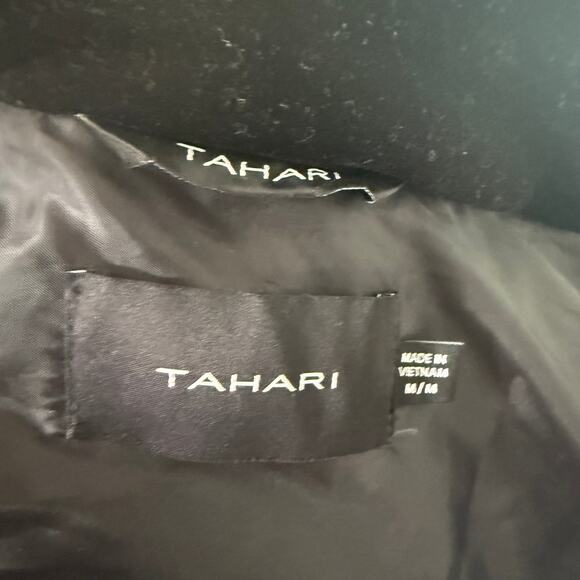 Tahari Velvet Bib Faux Fur Hooded Puffer Coat Women’s Black Winter M - Picture 8 of 8